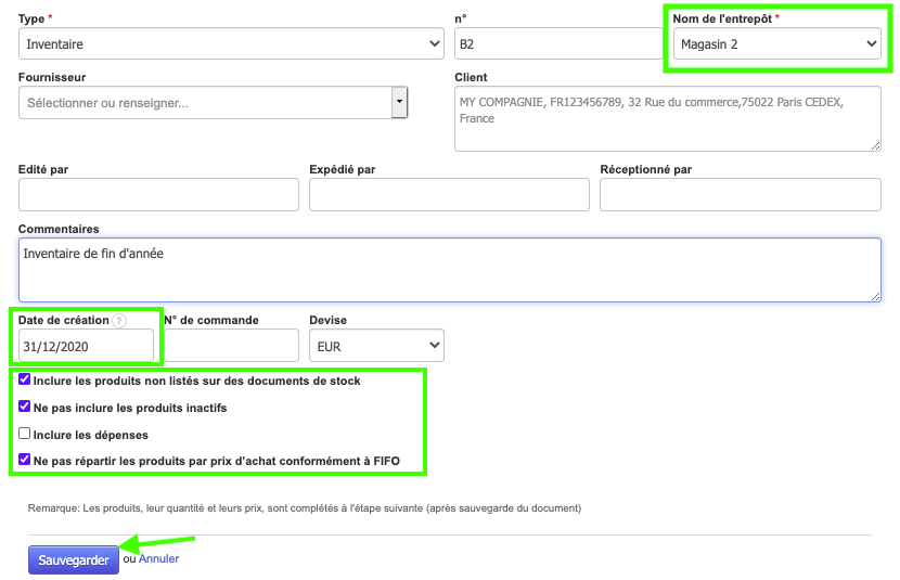 Logiciel de Gestion de Stock - Générer un Inventaire
