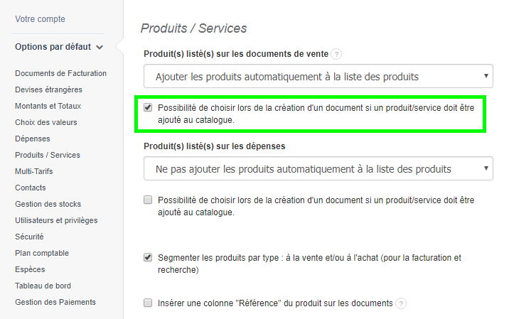 Facturation Ajouter un Produit Catalogue Service VosFactures Vente Revenus