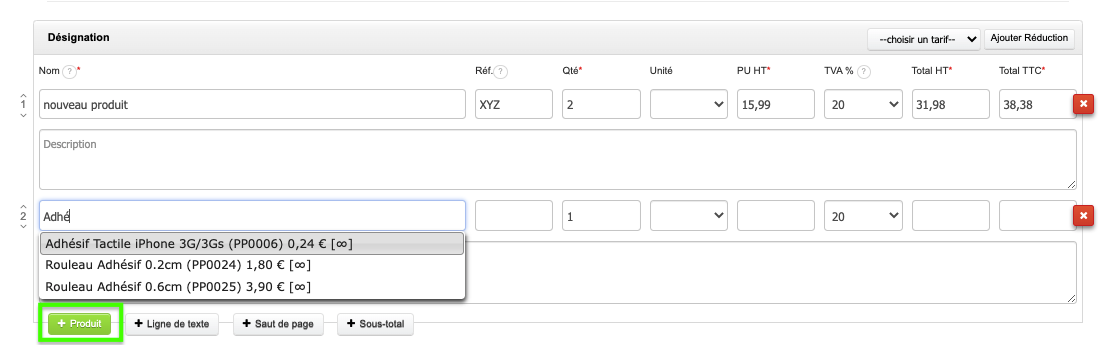 Facturer rapidement produits 