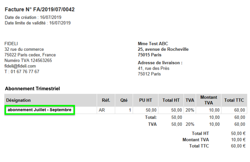 Facture Récurrente Exemple Modèle Abonnement