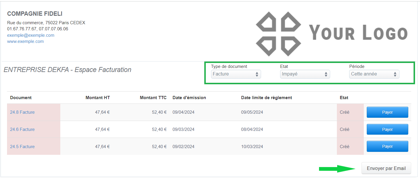 Encours client liste factures impayées 
