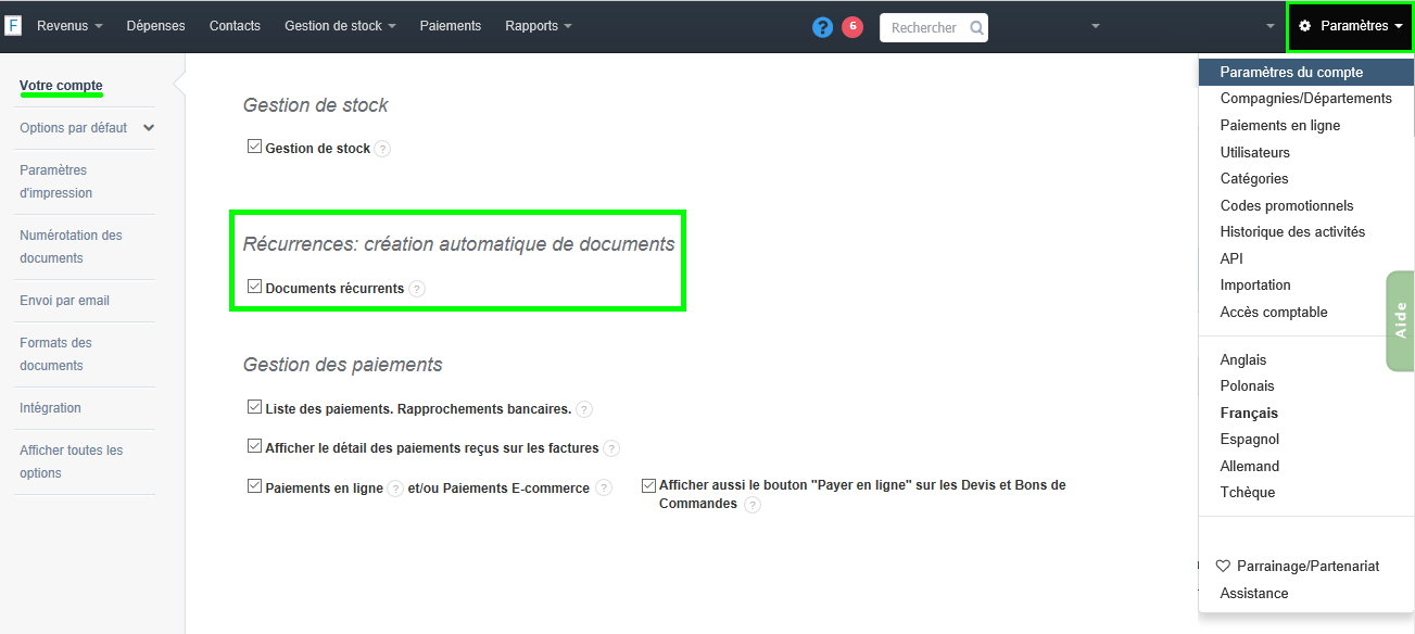 Facture Récurrence Création Abonnement Mensualité