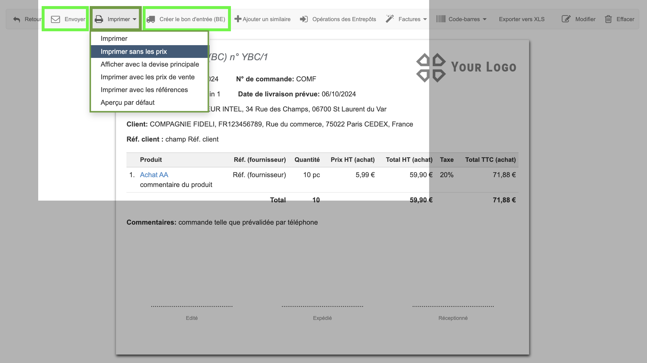 gestion commande fournisseur