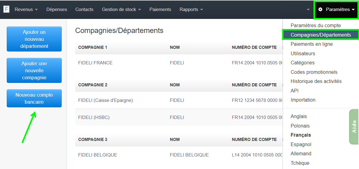 Facturation Compte Bancaire IBAN International Département