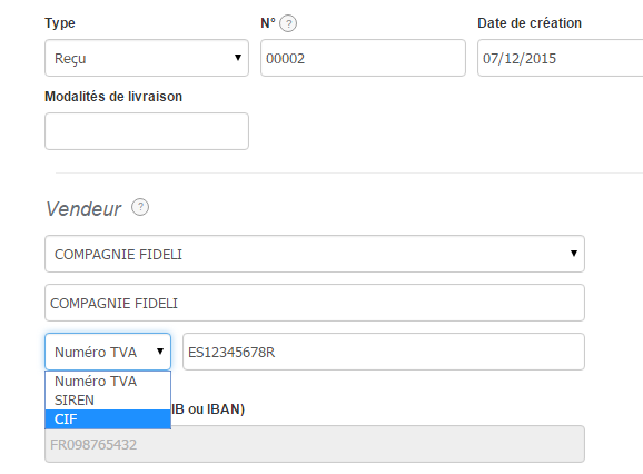 Numéro TVA SIREN Entreprise VosFactures Facturation Coordonées 