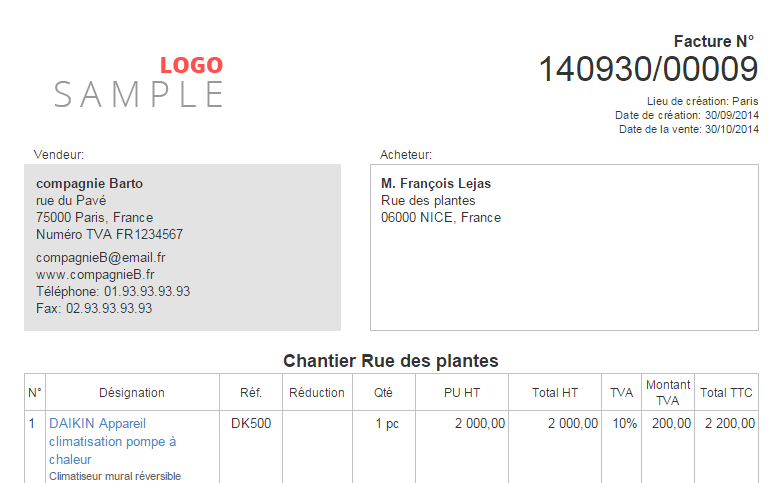 facture personnalisée logo gauche