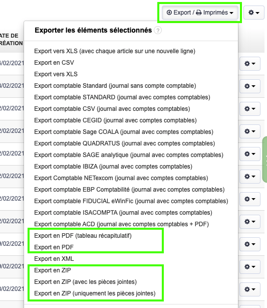 Factures Vente Factures Achat Export PDF ou ZIP