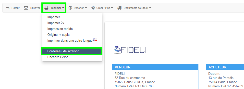 Facturation Bordereau de livraison VosFactures