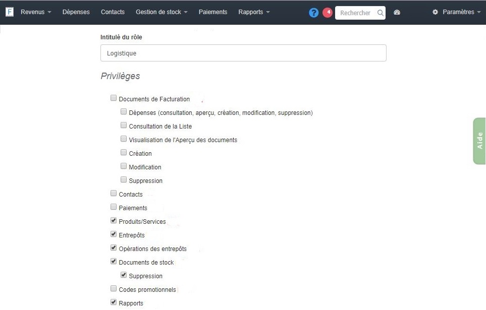 Facturation Rôle Utilisateur Commercial Comptable Administrateur Accès 
