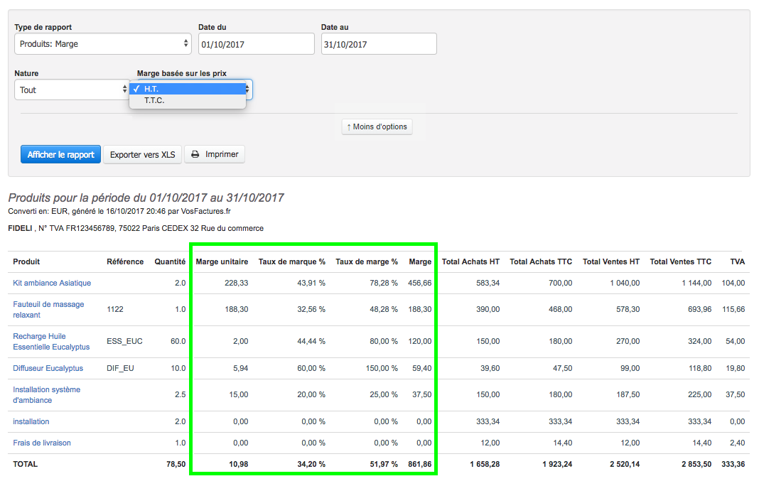 Facturation Rapport Marge Produit CA Suivi Stock