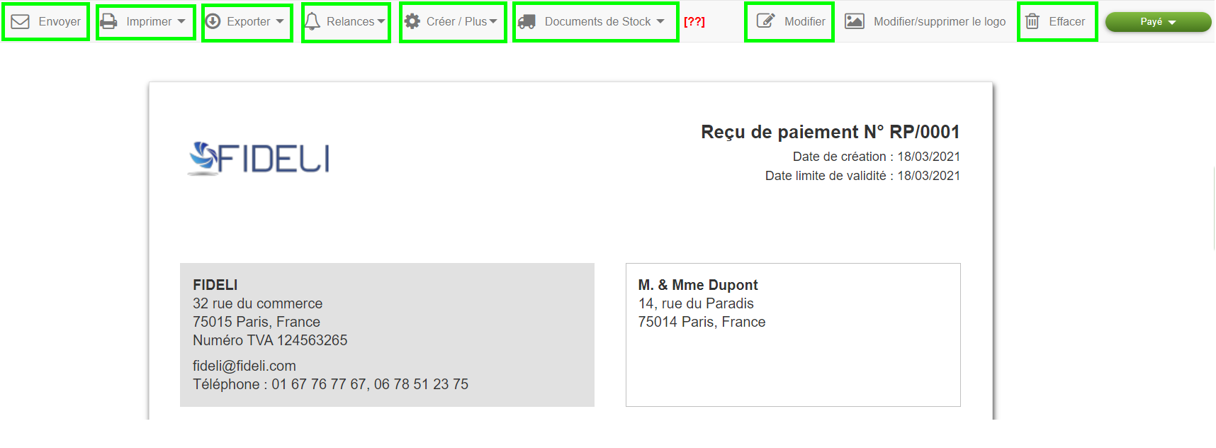 Facturation Document Reçu Paiement