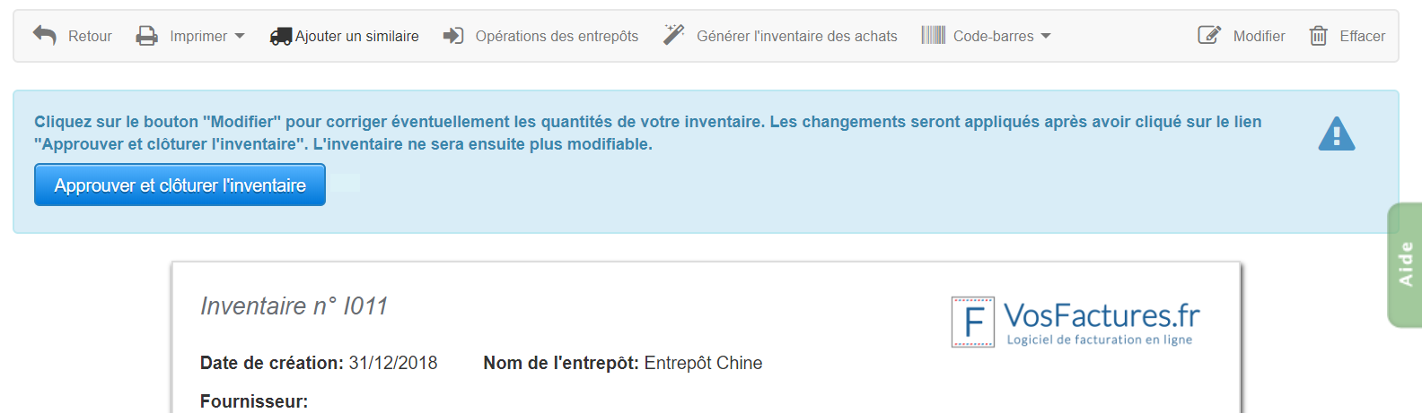 Facturation Correction Inventaire Message