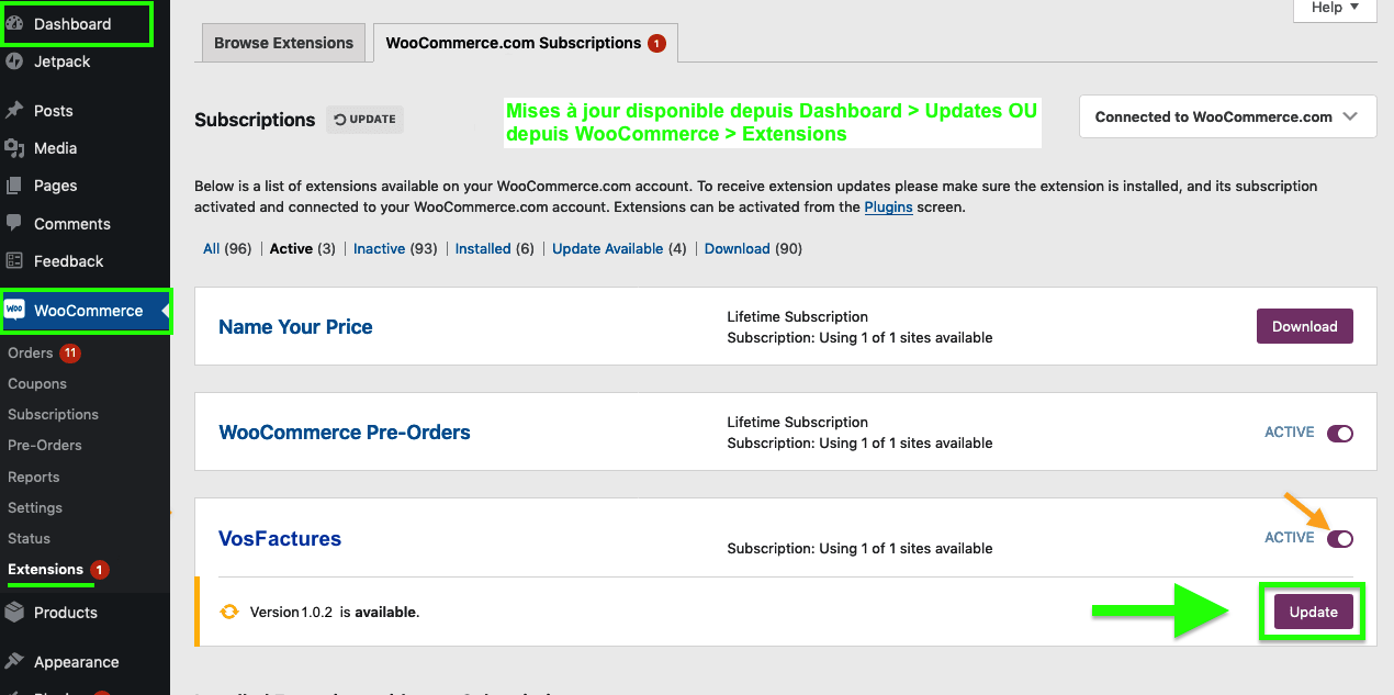 Mettre à jour Plugin WooCommerce Facturation 