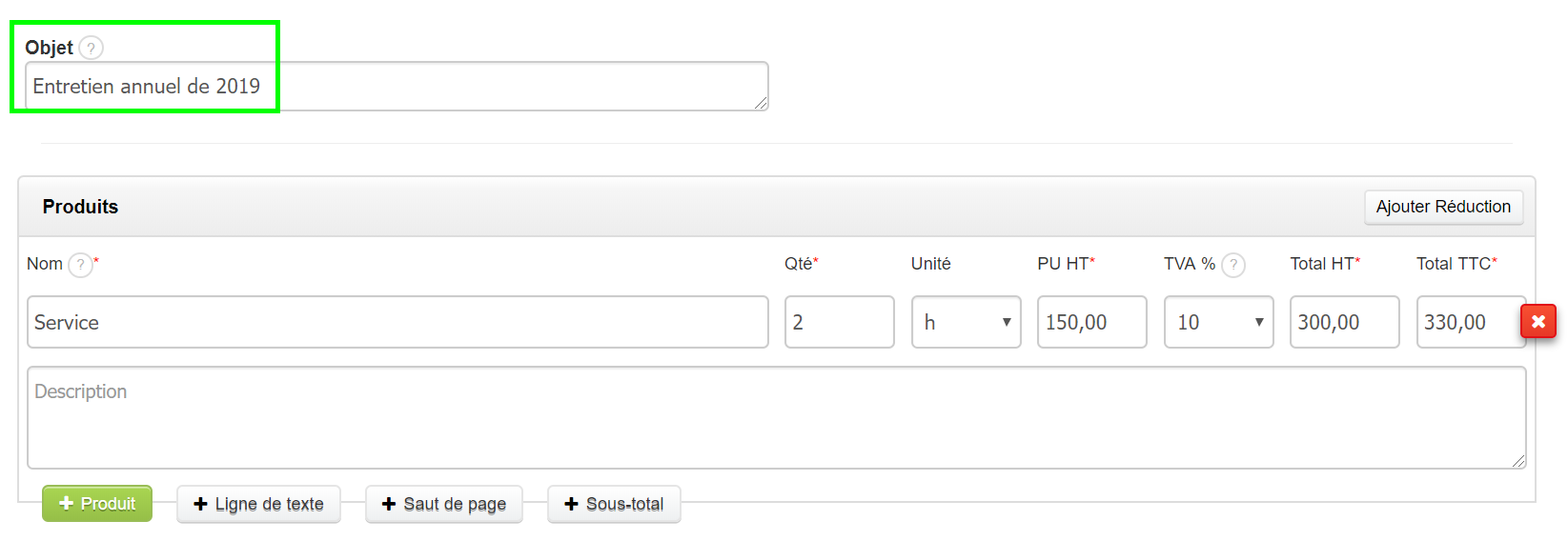 Champ Objet Titre Document Facturation VosFactures
