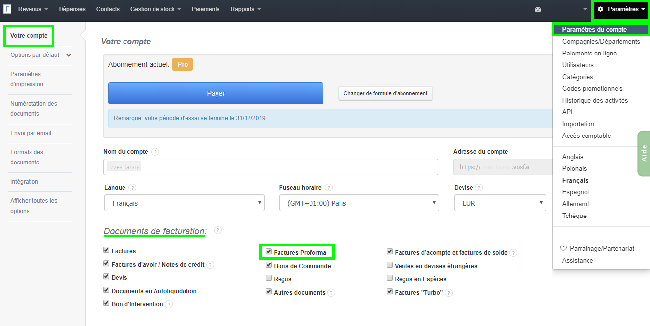 Facturation Proforma Document non comptable Banque VosFactures 