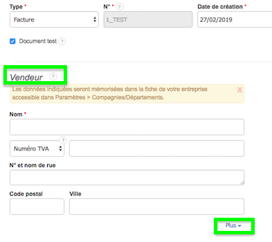 Coordonnées Fiche Département Entreprise Facturation Personnalisation VosFactures