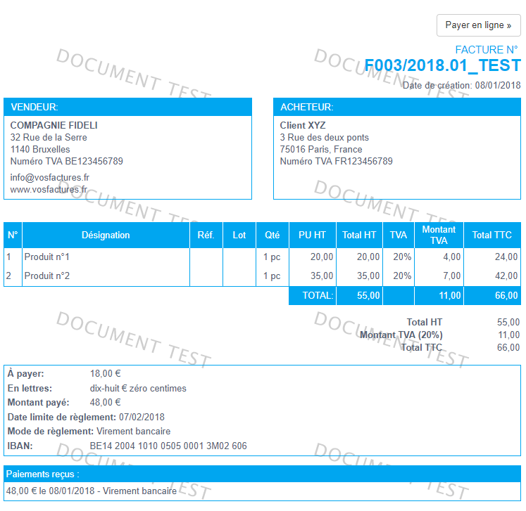 Option Test Document Test Facturation Essai Fonctionnalités VosFactures