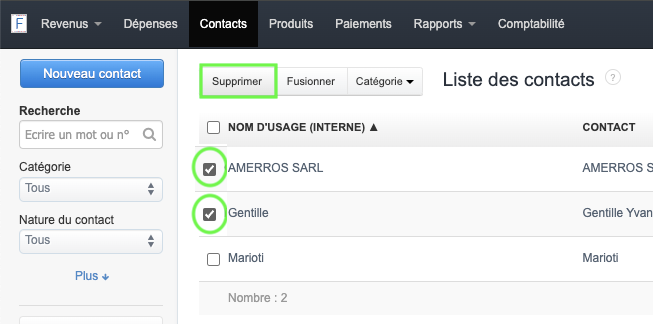 Supprimer plusieurs contacts