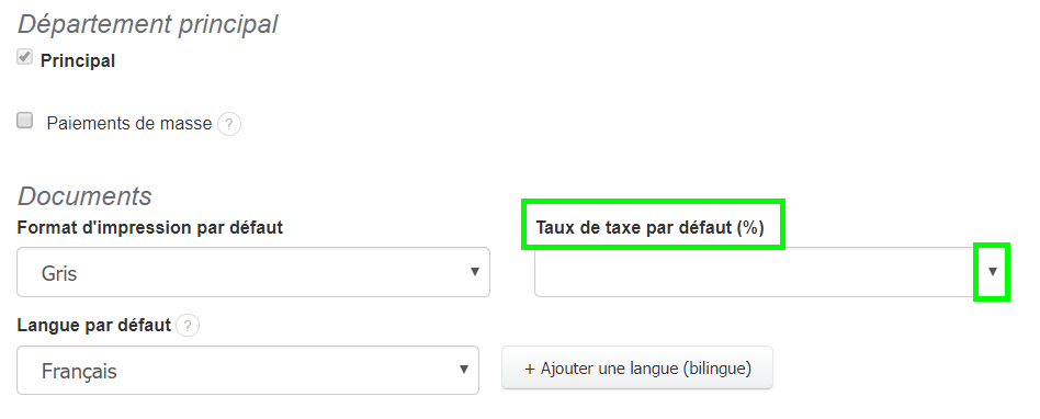 Taxe par Default Personnalisation Document Facturation VosFactures