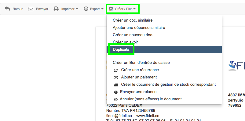 Creer Duplicata Facture Fonctionalité Facturation VosFactures Copie Facture