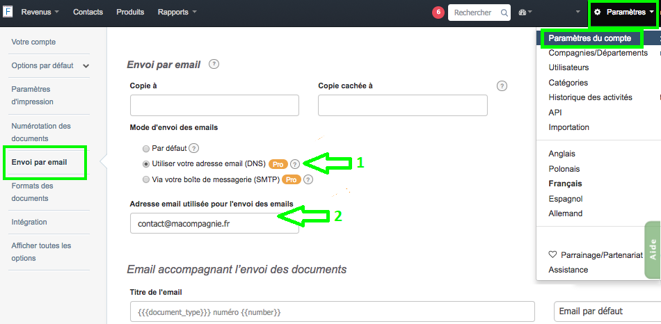 Envoyer en Ligne avec Votre Propre Adresse DNS VosFactures.fr