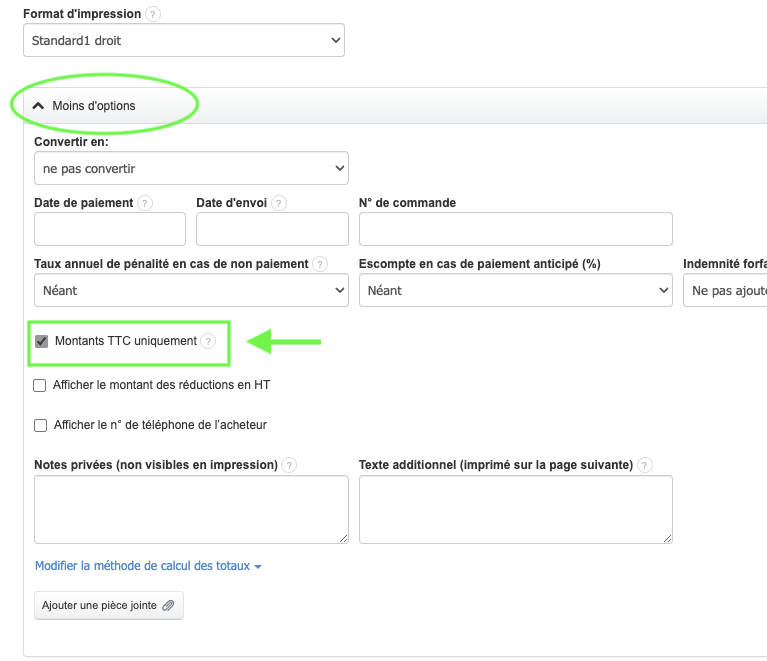 Afficher Montants TTC Uniquement Facture Personnalisation Facturation 