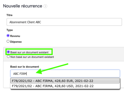Facturation Automatique  Créer Récurrence Abonnement