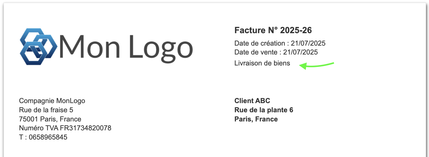 Mention Type de livraison sur facture 