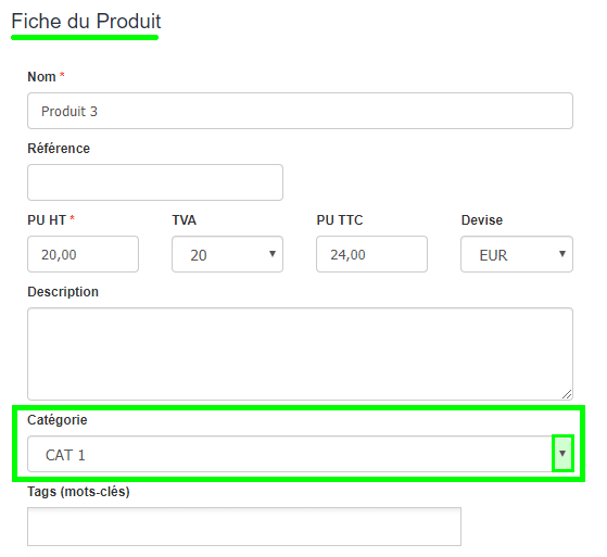Facturation Catégorie Produit Service Article Fiche Suivi
