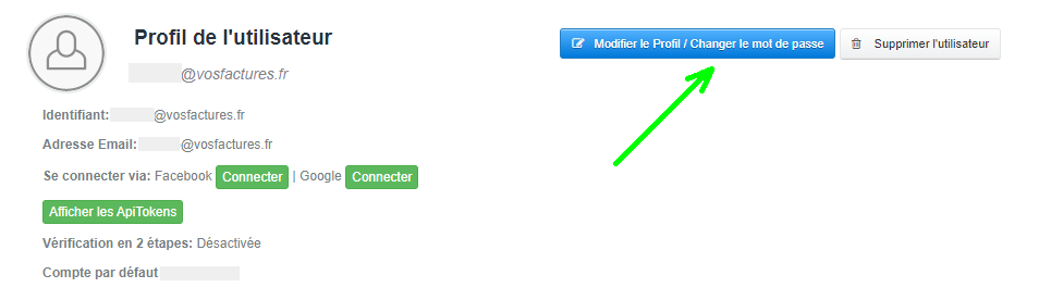 Editer Profil Utilisateur Compte Facture Modification