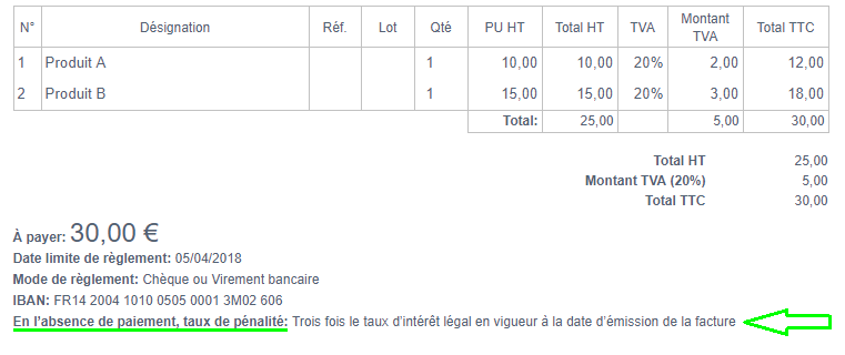 Taux Annuel de Pénalités Non Paiement Facturation VosFactures Options