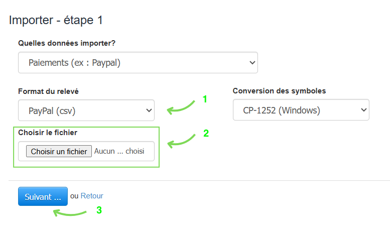 Etape 1, importation des paiements PayPal, Braintree