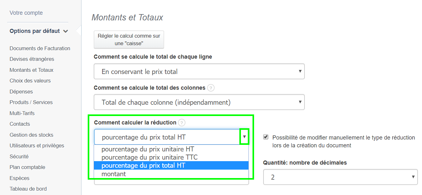 Facture Devis Remise Calcul de la Réduction Pourcentage VosFactures.fr Facturation