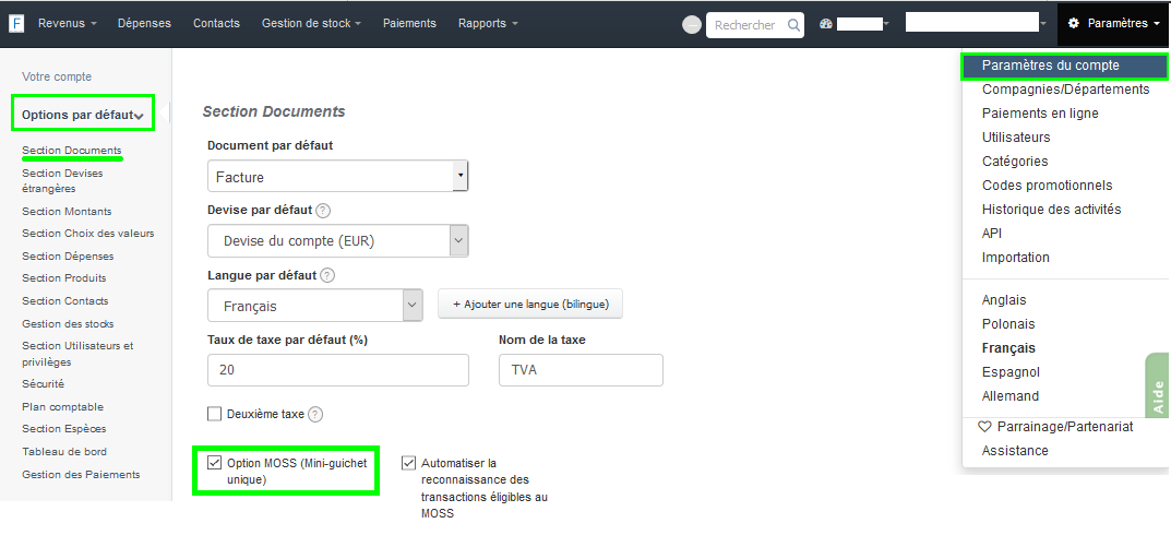 Mini Guichet Unique  Moss Déclarations Paiements TVA Intracommunautaire Facture VosFacture Facturation en Ligne