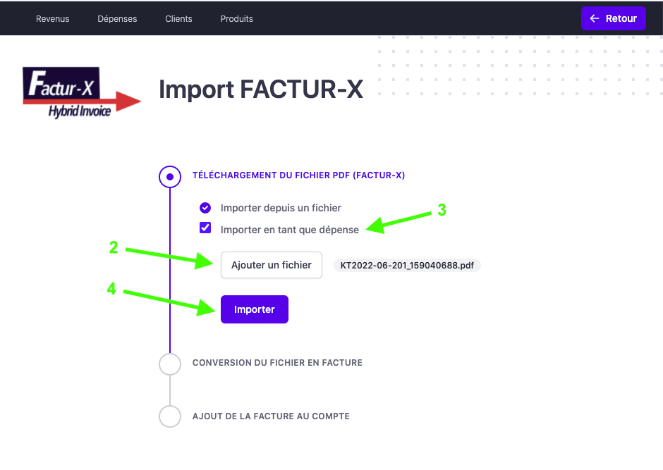 2 Etapes Importation factur-X facture d'achat facile