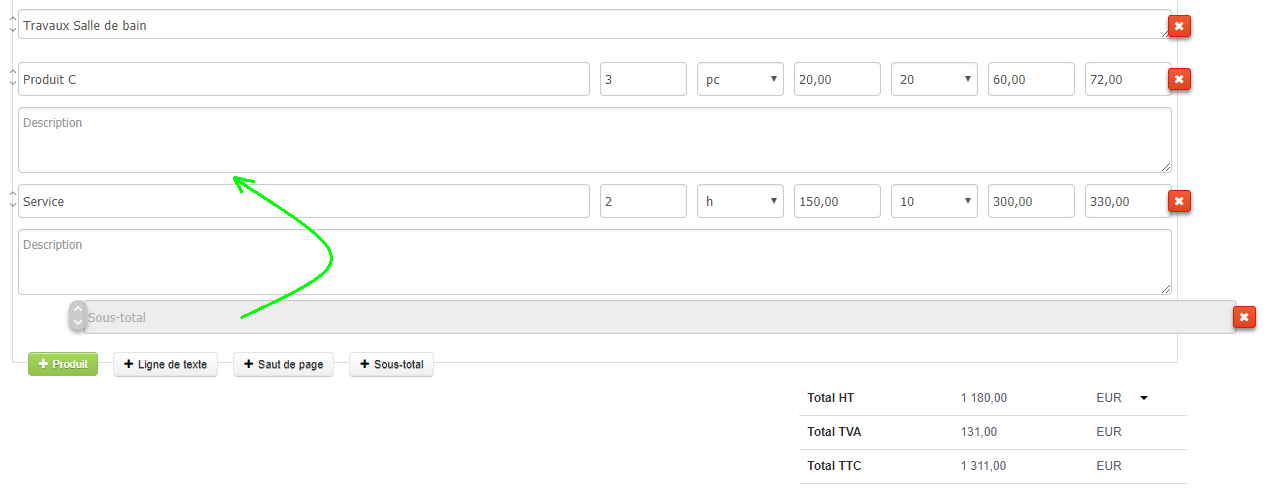 Regrouper Produits Insérer Sous Total Sous Totaux Fonctionnalités Facturation VosFactures