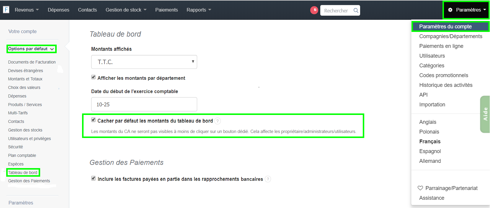 Visibilité Tableau de Bord Facturation Bilan Chiffre Affaire Facturation VosFactures