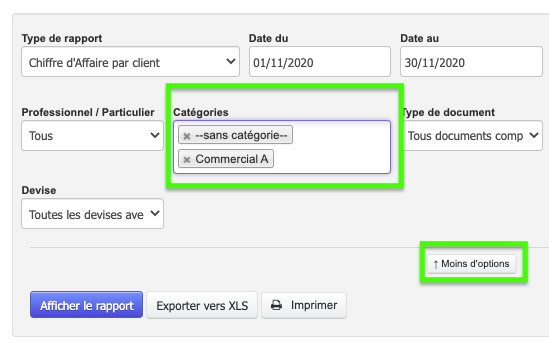 Logiciel de Facturation - Rapports Financiers Catégories 