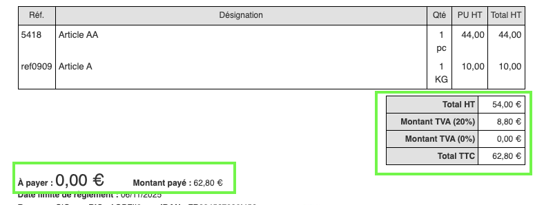 Exemple Factures devise