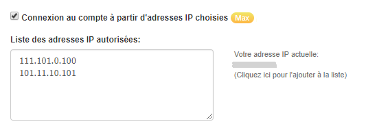 Sécurité IP Choisies Accès Compte Facturation VosFactures