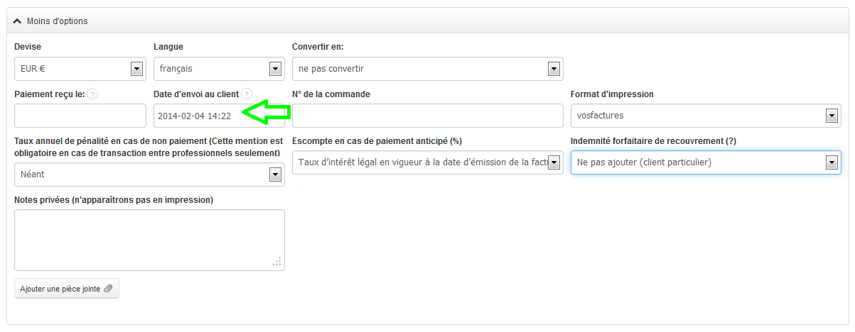 Heure et la Date d'Envoi du Document, ainsi que la Personne à l'Origine de l'Envoi VosFactures.fr