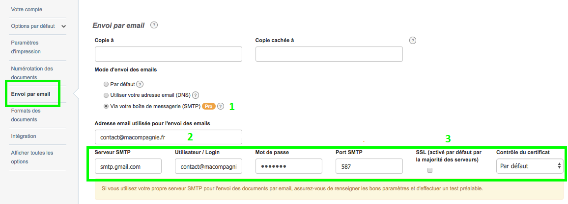 Envoi Mail par Smtp Personnalisation Envoi Facture VosFactures.fr