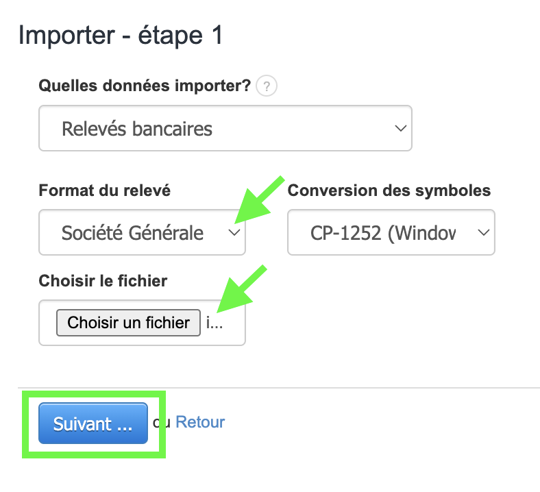 Importation choisir la banque relevé bancaire import
