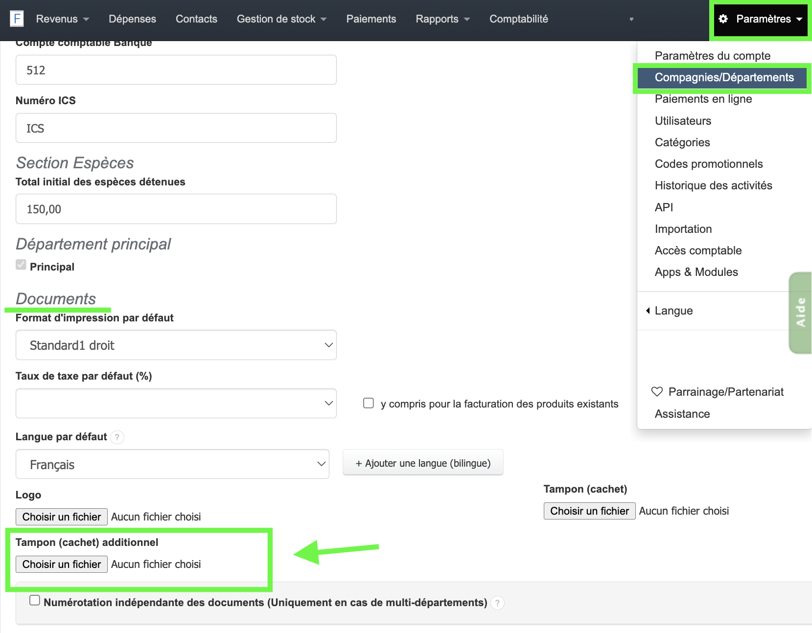facturation multi entreprise plusieurs tampons