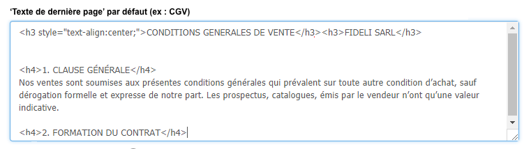 CGV Mentions Légales Texte Additionnel Facturation VosFactures Personnalisation