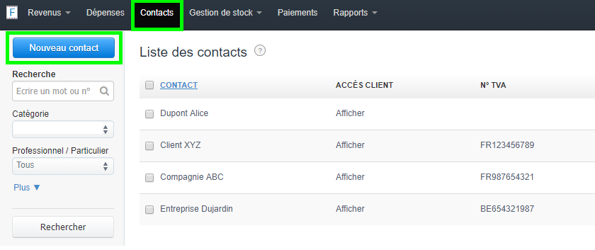Facturation Ajouter Contact Depuis Onglet Contacts