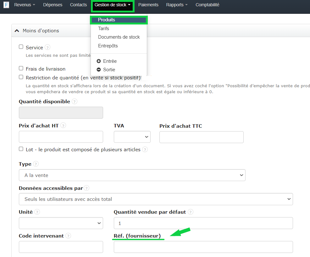 Gestion catalogue produits code fournisseur