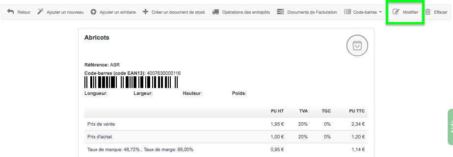 Facturation Modifier Produit Service Fiche Produit