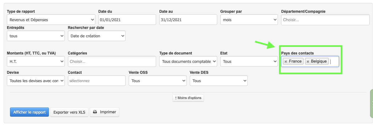filtrer par pays des clients ventes ou dépenses