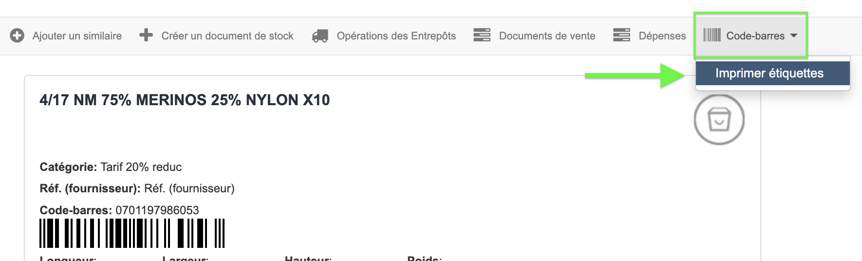 code barre étiquette produit